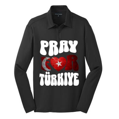 Pray For Turkiye Turkey Tees, Turkey Flag, Support Turkey Silk Touch Performance Long Sleeve Polo