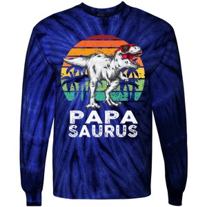 Papasaurus Funny T Rex Dinosaur Papa Saurus Family Matching Tie-Dye Long Sleeve Shirt