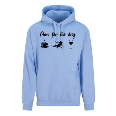 Plan For The Day Coffee Go Skiing And Wine Funny Skier Ski Great Gift Unisex Surf Hoodie