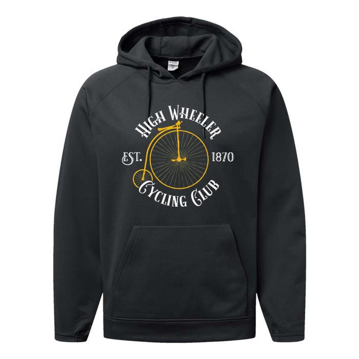 Penny Farthing T High Wheeler Cycling Club Bicycle Performance Fleece Hoodie