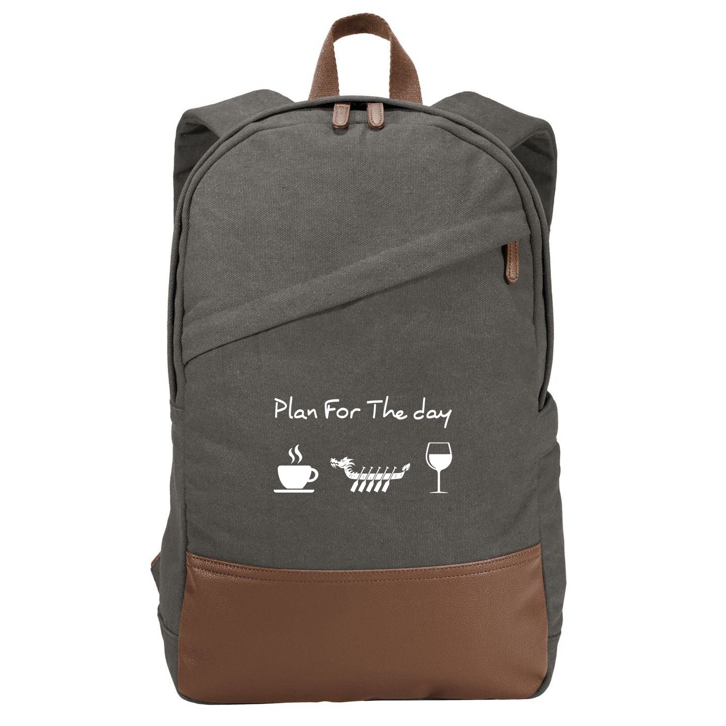 Plan For The Day Coffee Dragon Boat Wine Funny Gift Cotton Canvas Backpack