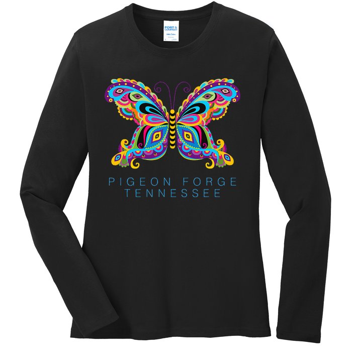 Pigeon Forge Tennessee Souvenir Butterfly Graphic Ladies Long Sleeve Shirt