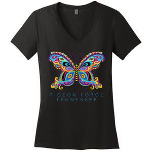 Pigeon Forge Tennessee Souvenir Butterfly Graphic Women's V-Neck T-Shirt