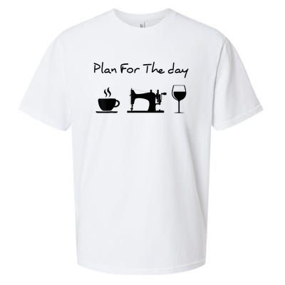 Plan For The Day Coffee Sewing Machine Wine Funny Lover Sueded Cloud Jersey T-Shirt