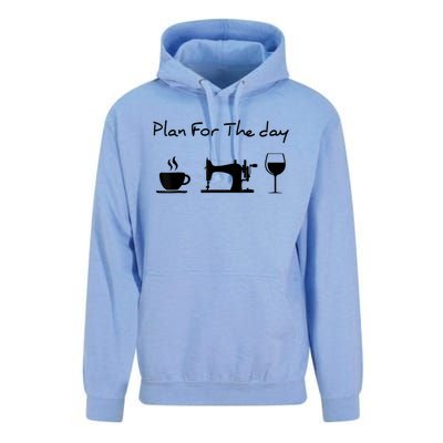 Plan For The Day Coffee Sewing Machine Wine Funny Lover Unisex Surf Hoodie