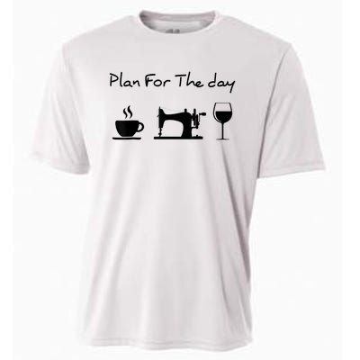 Plan For The Day Coffee Sewing Machine Wine Funny Lover Cooling Performance Crew T-Shirt