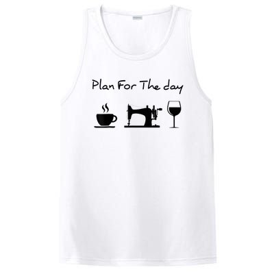 Plan For The Day Coffee Sewing Machine Wine Funny Lover PosiCharge Competitor Tank