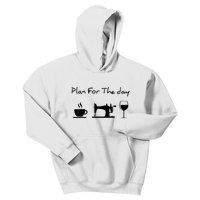 Plan For The Day Coffee Sewing Machine Wine Funny Lover Kids Hoodie