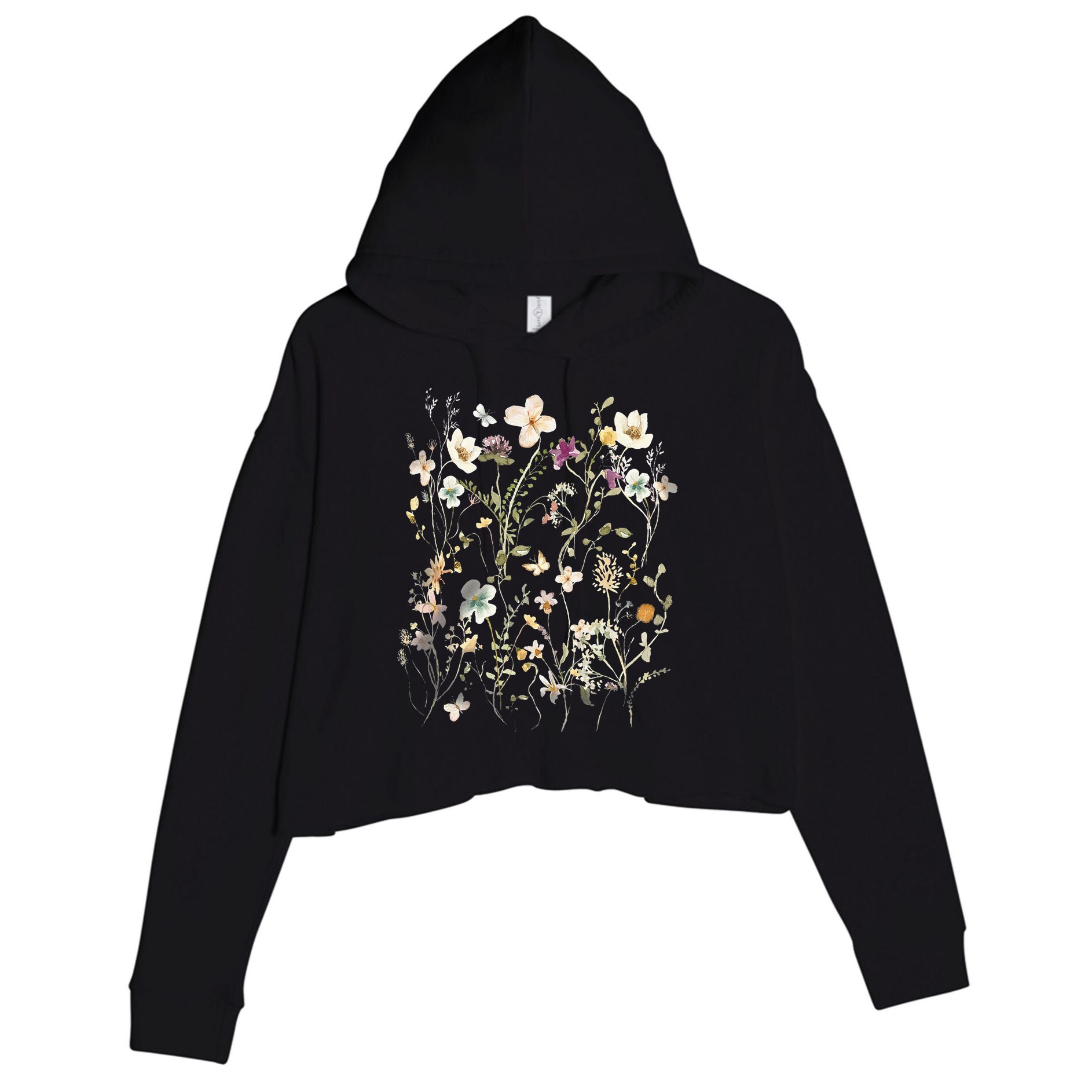 Pressed Flowers T Boho Wildflowers Cottagecore Crop Fleece Hoodie
