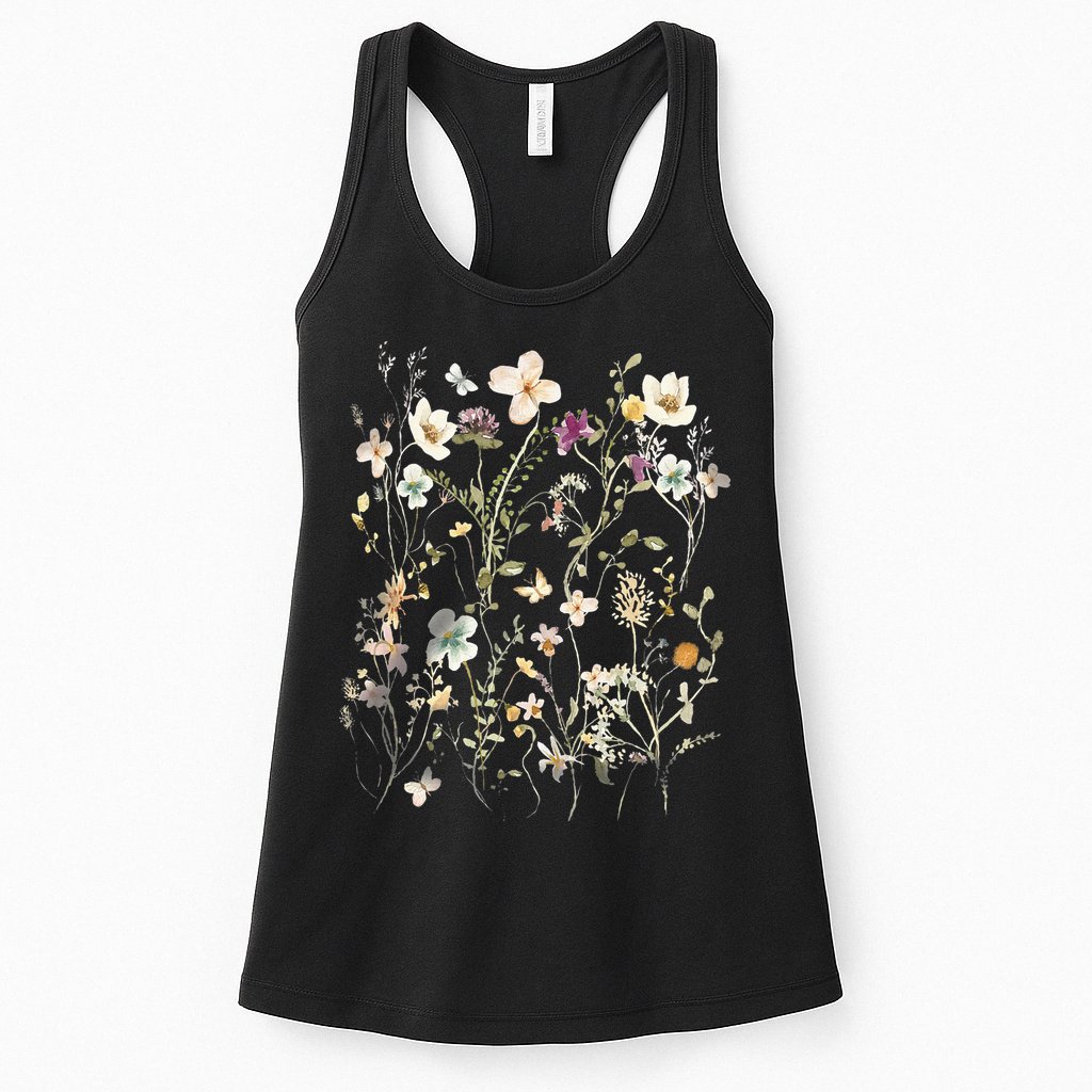 Pressed Flowers T Boho Wildflowers Cottagecore Womens Tank Top