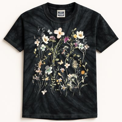 Pressed Flowers T Boho Wildflowers Cottagecore Kids Tie-Dye T-Shirt