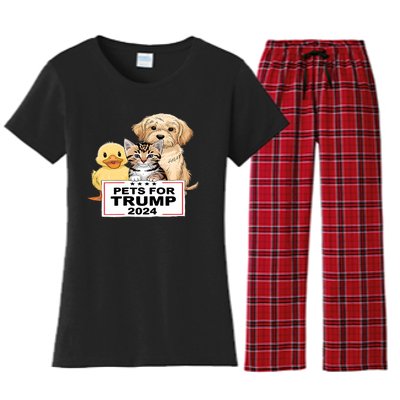 Pets For Trump Duck Cat Dog Donald Trump 2024 Women's Flannel Pajama Set