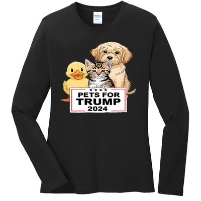 Pets For Trump Duck Cat Dog Donald Trump 2024 Ladies Long Sleeve Shirt