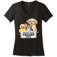 Pets For Trump Duck Cat Dog Donald Trump 2024 Women's V-Neck T-Shirt