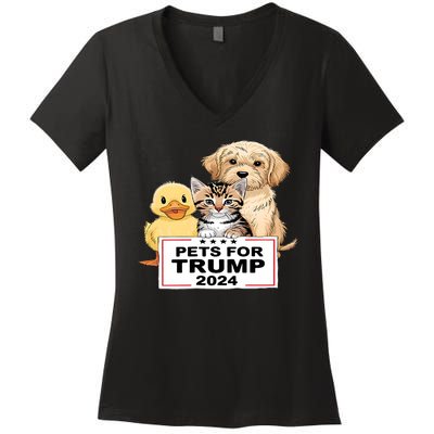 Pets For Trump Duck Cat Dog Donald Trump 2024 Women's V-Neck T-Shirt