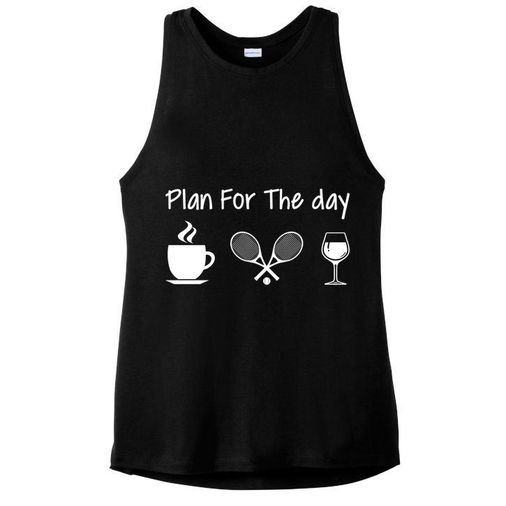 Plan For The Day Coffee Tennis And Wine Tennis Lover Gift Ladies PosiCharge Tri-Blend Wicking Tank