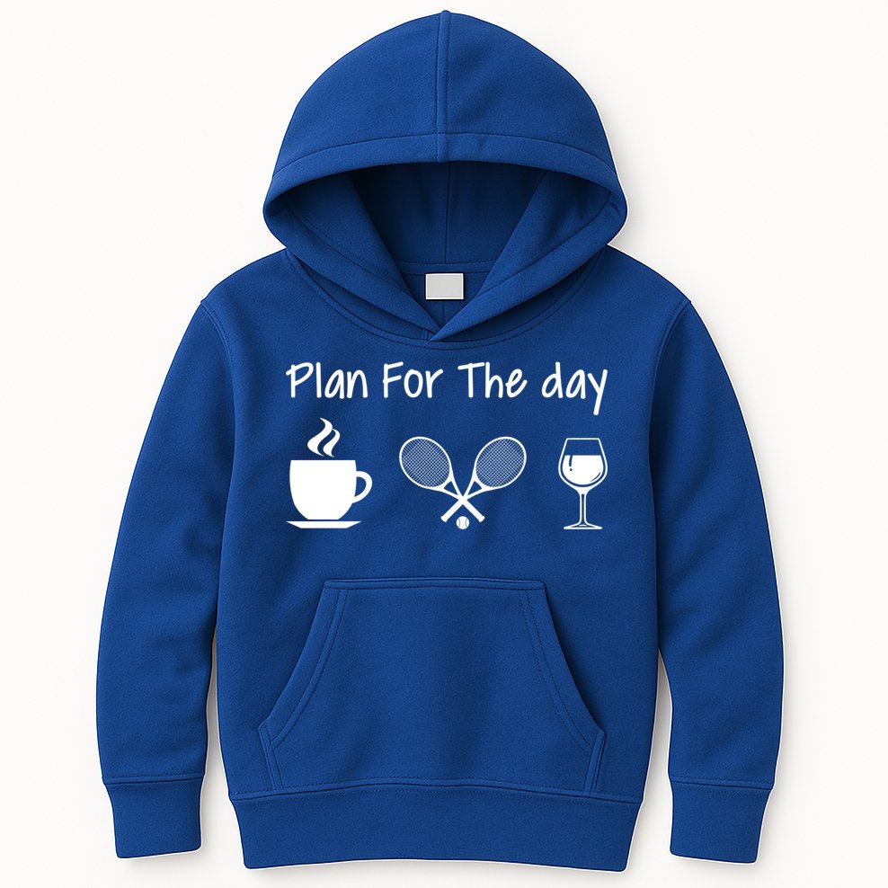 Plan For The Day Coffee Tennis And Wine Tennis Lover Gift Kids Hoodie