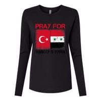 Pray For Turkey & Syria Flag Protect Turkey Syria Earthquake Womens Cotton Relaxed Long Sleeve T-Shirt