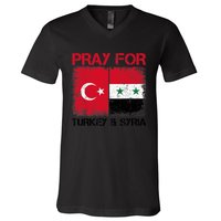 Pray For Turkey & Syria Flag Protect Turkey Syria Earthquake V-Neck T-Shirt