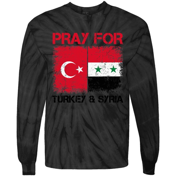 Pray For Turkey & Syria Flag Protect Turkey Syria Earthquake Tie-Dye Long Sleeve Shirt