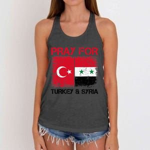 Pray For Turkey & Syria Flag Protect Turkey Syria Earthquake Women's Knotted Racerback Tank