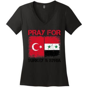 Pray For Turkey & Syria Flag Protect Turkey Syria Earthquake Women's V-Neck T-Shirt