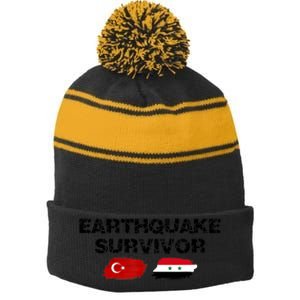 Pray For Turkey & Syria Flag Earthquake In Turkey Syria Stripe Pom Pom Beanie