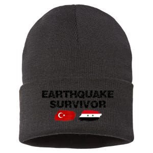 Pray For Turkey & Syria Flag Earthquake In Turkey Syria Sustainable Knit Beanie