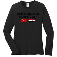 Pray For Turkey & Syria Flag Earthquake In Turkey Syria Ladies Long Sleeve Shirt