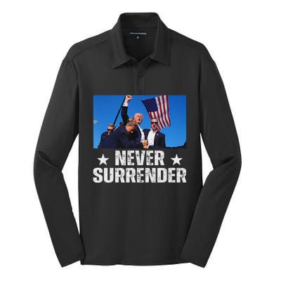 Pray For Trump Never Surrender Strong Support Silk Touch Performance Long Sleeve Polo