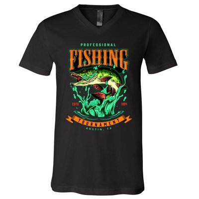 Professional Fishing Tournament Austin Texas 1994 V-Neck T-Shirt