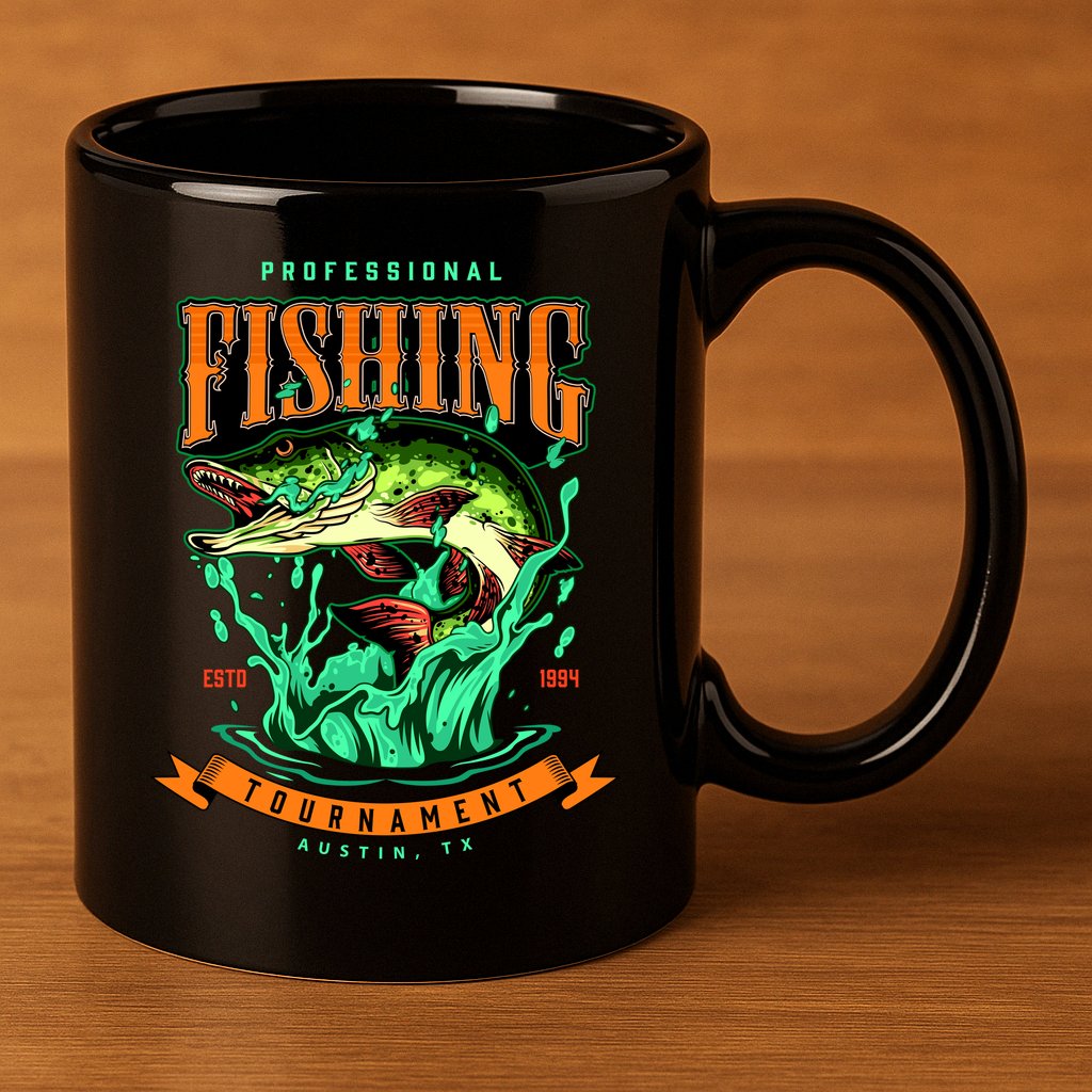 Professional Fishing Tournament Austin Texas 1994 11oz C Handle Ceramic Mug