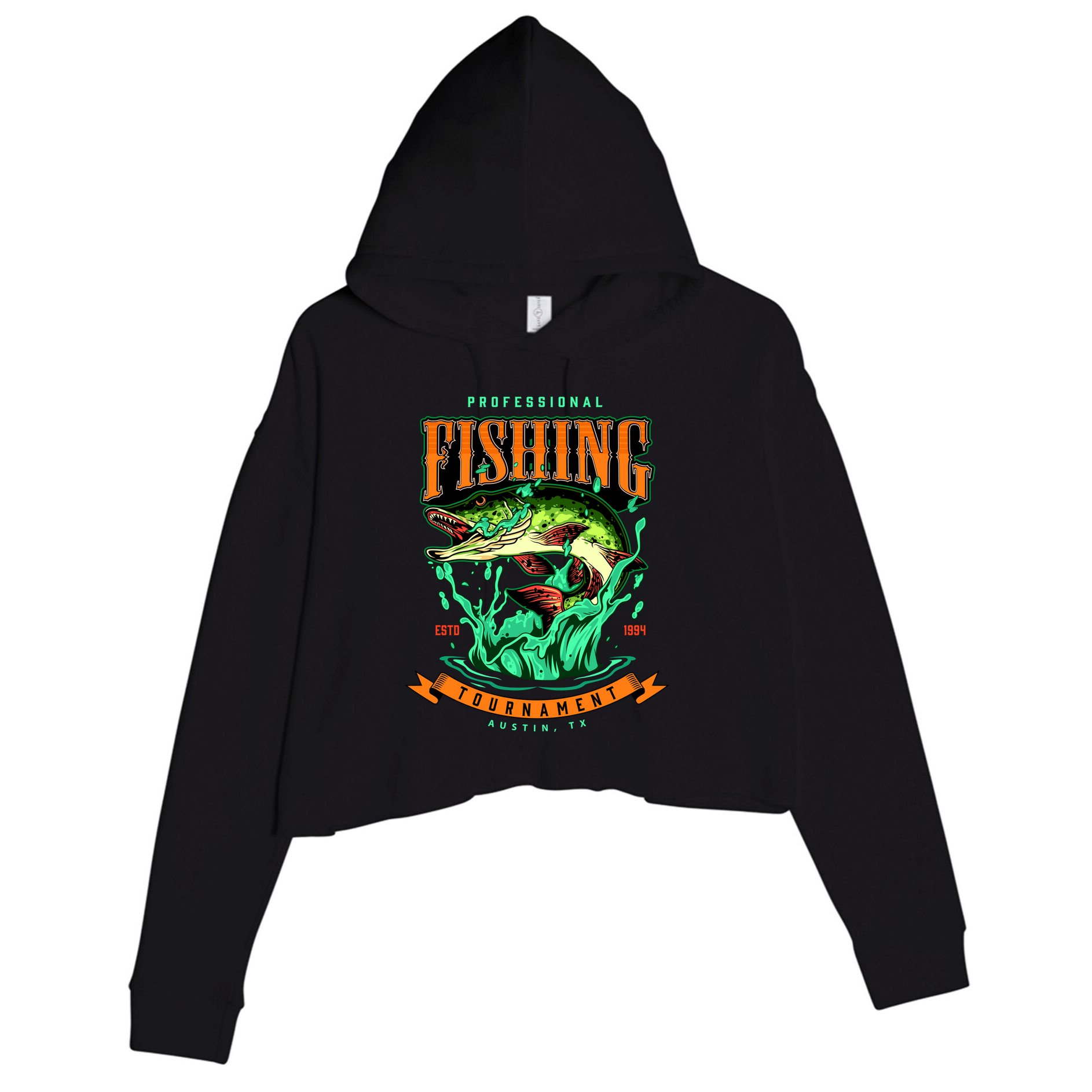 Professional Fishing Tournament Austin Texas 1994 Crop Fleece Hoodie