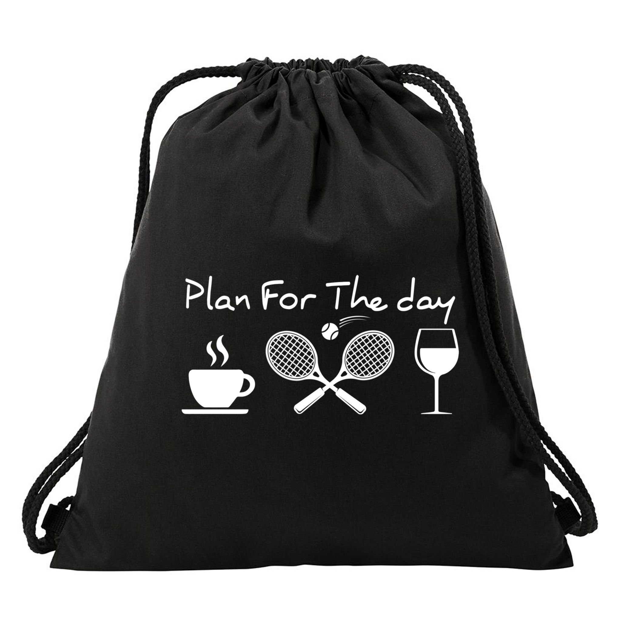Plan For The Day Coffee Tennis Wine Funny Tennis Funny Gift Great Gift Drawstring Bag