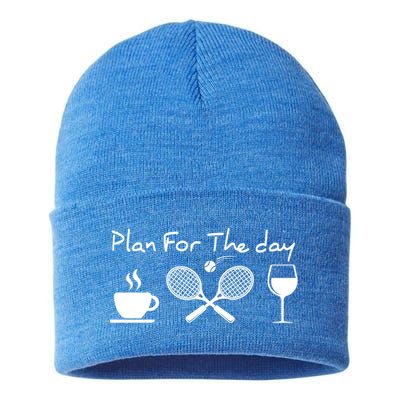 Plan For The Day Coffee Tennis Wine Funny Tennis Funny Gift Great Gift Sustainable Knit Beanie