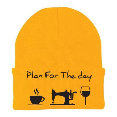 Plan For The Day Coffee Sewing Machine Wine Funny Gift Lover Knit Cap Winter Beanie