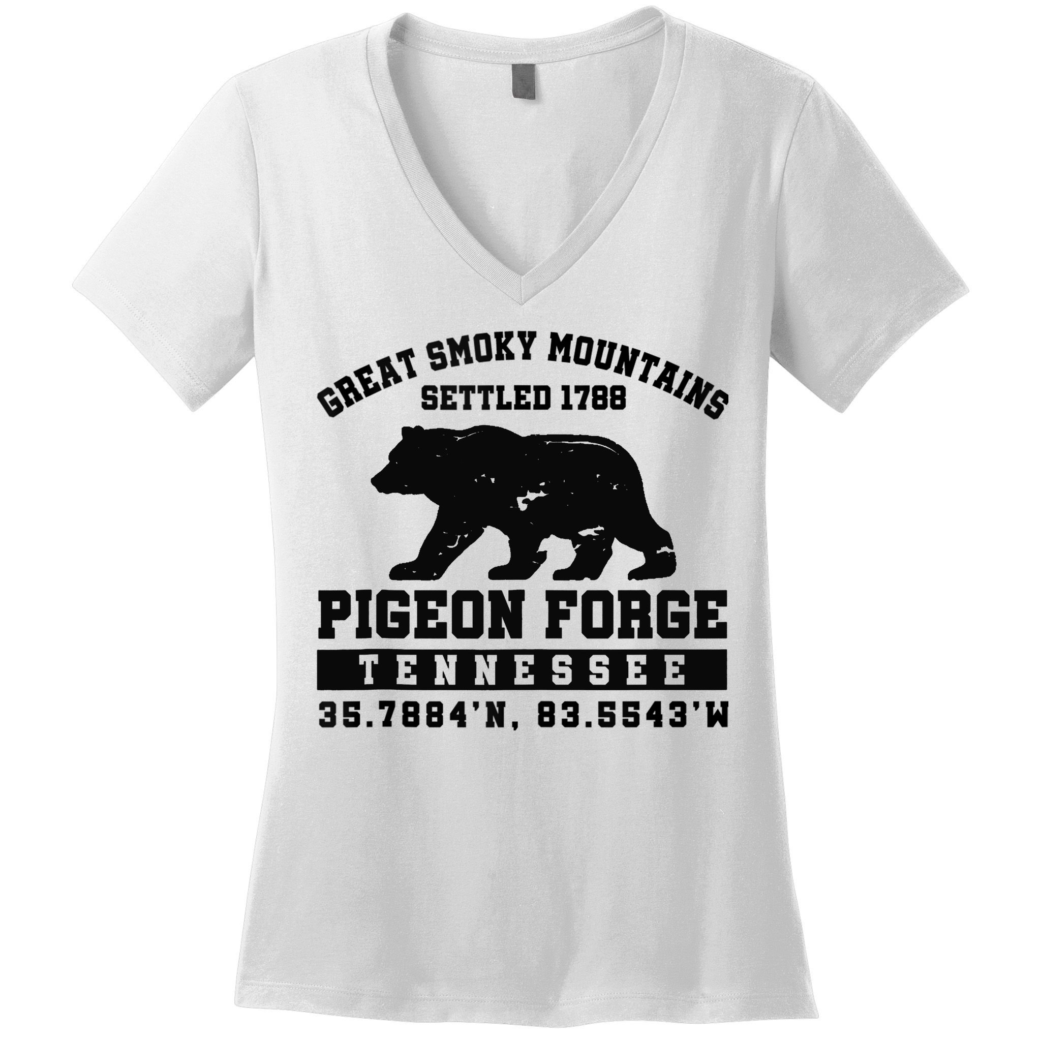 Pigeon Forge Tennessee Bear Great Smoky Mountains Women's V-Neck T-Shirt