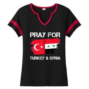 Pray For Turkey & Syria Flag Earthquake In Turkey Syria Ladies Halftime Notch Neck Tee