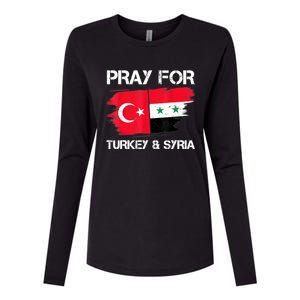 Pray For Turkey & Syria Flag Earthquake In Turkey Syria Womens Cotton Relaxed Long Sleeve T-Shirt