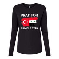 Pray For Turkey & Syria Flag Earthquake In Turkey Syria Womens Cotton Relaxed Long Sleeve T-Shirt