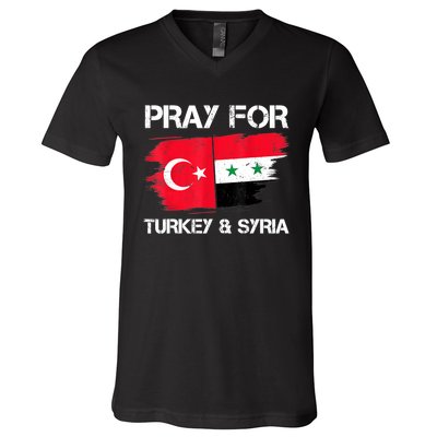 Pray For Turkey & Syria Flag Earthquake In Turkey Syria V-Neck T-Shirt