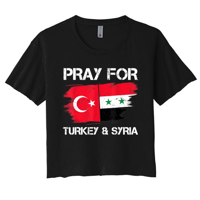 Pray For Turkey & Syria Flag Earthquake In Turkey Syria Women's Crop Top Tee