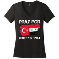 Pray For Turkey & Syria Flag Earthquake In Turkey Syria Women's V-Neck T-Shirt