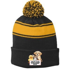 Pets For Trump Duck Cat Dog Donald Trump 2024 Stripe Pom Pom Beanie