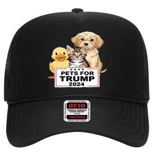 Pets For Trump Duck Cat Dog Donald Trump 2024 High Crown Mesh Back Trucker Hat