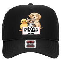 Pets For Trump Duck Cat Dog Donald Trump 2024 High Crown Mesh Back Trucker Hat