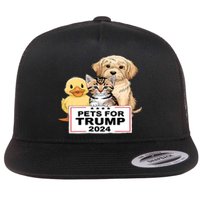 Pets For Trump Duck Cat Dog Donald Trump 2024 Flat Bill Trucker Hat