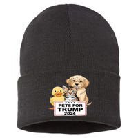 Pets For Trump Duck Cat Dog Donald Trump 2024 Sustainable Knit Beanie