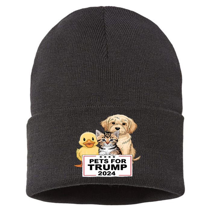 Pets For Trump Duck Cat Dog Donald Trump 2024 Sustainable Knit Beanie