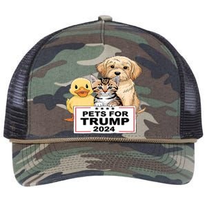 Pets For Trump Duck Cat Dog Donald Trump 2024 Retro Rope Trucker Hat Cap